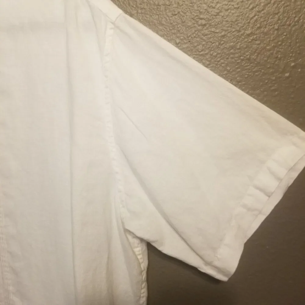 Caribbean XL Shirt Linen Embroidered White Button Up Pintuck Pleats Resort Beach